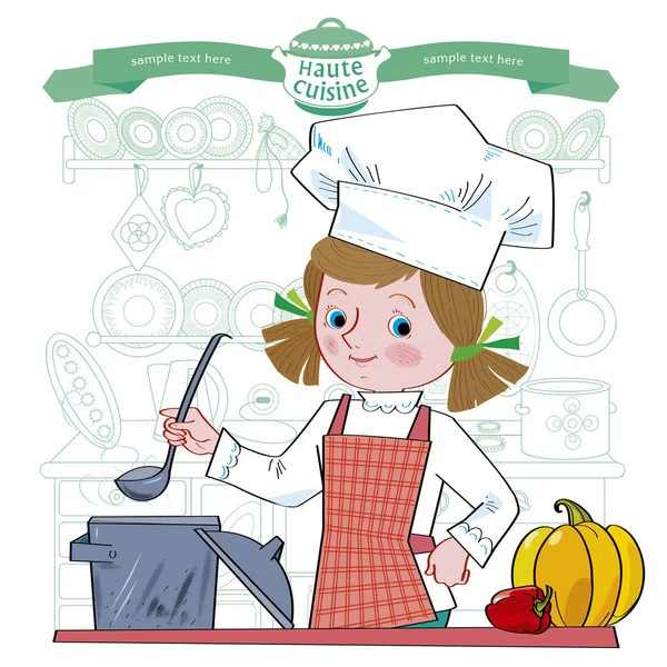 Chica-cook.Illustration — Archivo Imágenes Vectoriales