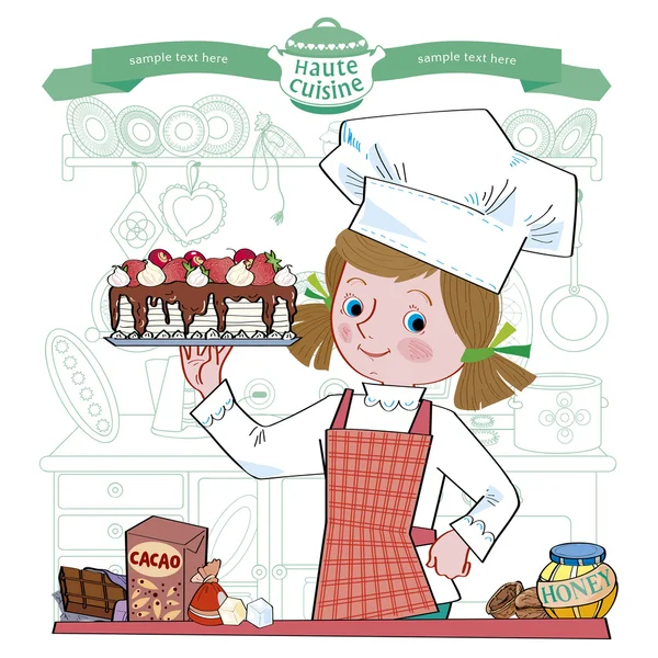 Girl-cook.Illustrazione — Vettoriale Stock