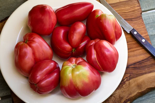 Pomodori ricurvi rosa maturi — Foto Stock