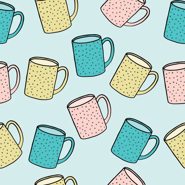  Seamless pattern of tea and coffee cups.