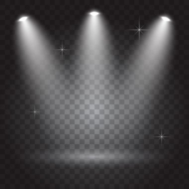 Sahne ışıkları, koyu arka plan üzerinde şeffaf etkileri ile parlak aydınlatma