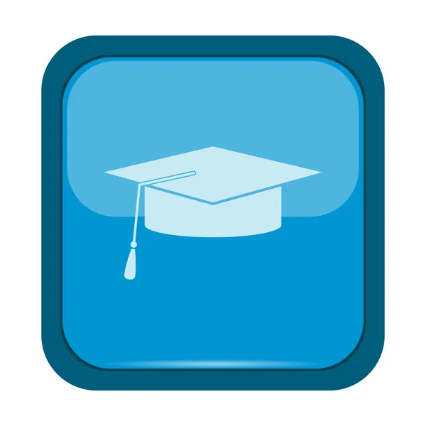 Graduation cap icon on a blue button — Stock Vector