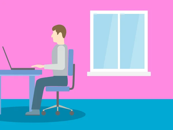 Homme assis à un ordinateur — Image vectorielle