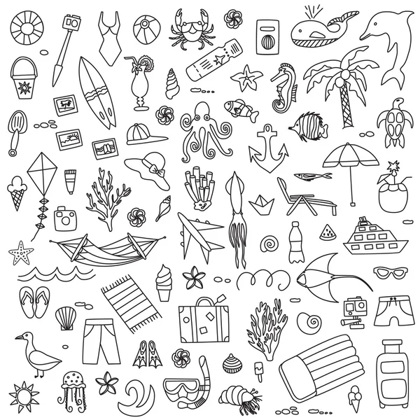 Vacation doodles vector illustration set — Stock Vector