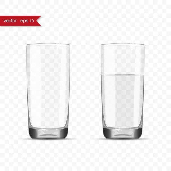 Empty and full glasses of water cup with shadow — Stock Vector