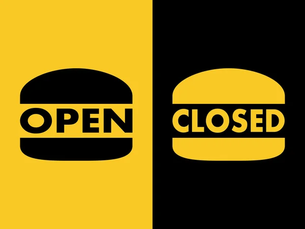 Buka banner tertutup dengan bentuk burger - Stok Vektor