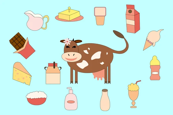 Vache et produits laitiers — Image vectorielle