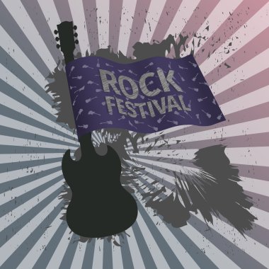 Rock Festivali Afiş gitar ve bayrak ile