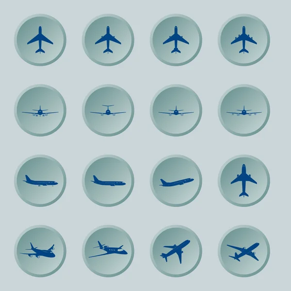 Icônes de l'avion sur un bouton bleu — Image vectorielle