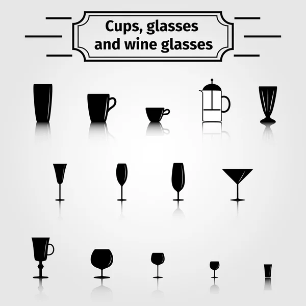 Set of glasses for different beverages — Stock Vector