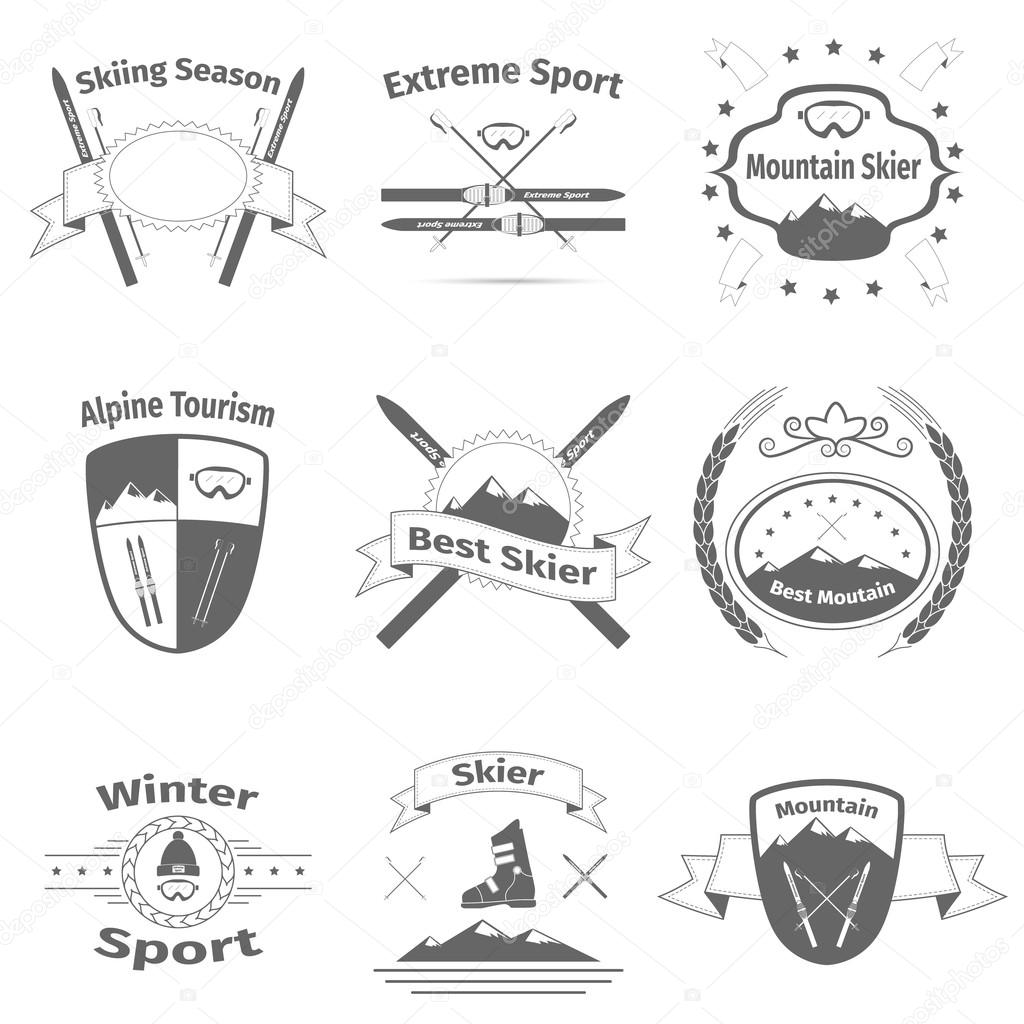 Ski and mountain logos, vector illustration