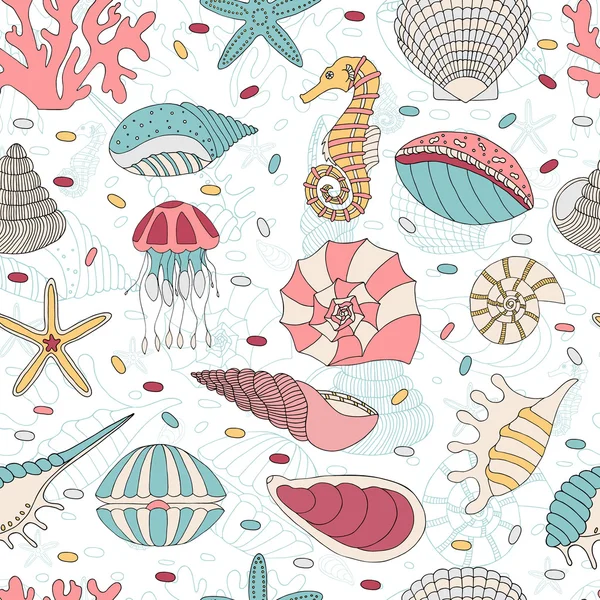 Patrón sin costuras de conchas marinas — Archivo Imágenes Vectoriales