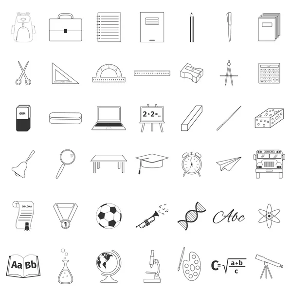 Conjunto de iconos de línea de accesorios escolares — Vector de stock