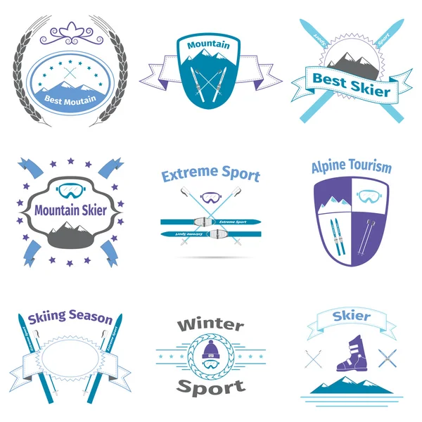 Логотипы лыж и гор — стоковый вектор