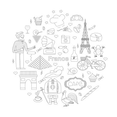 Set of thematic elements of France clipart
