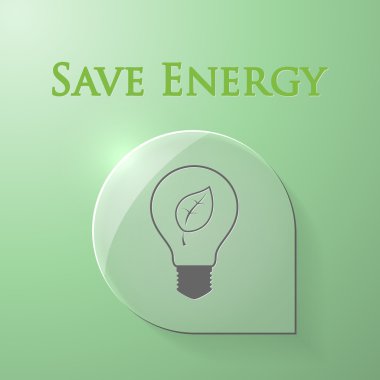 Eko ampul cam arka plan üzerinde yaprak ile