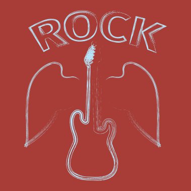 Gitar siluet kırmızı bir arka plan üzerinde kanatlı