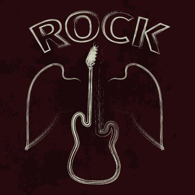 Gitar siluet karanlık bir arka plan üzerinde kanatlı