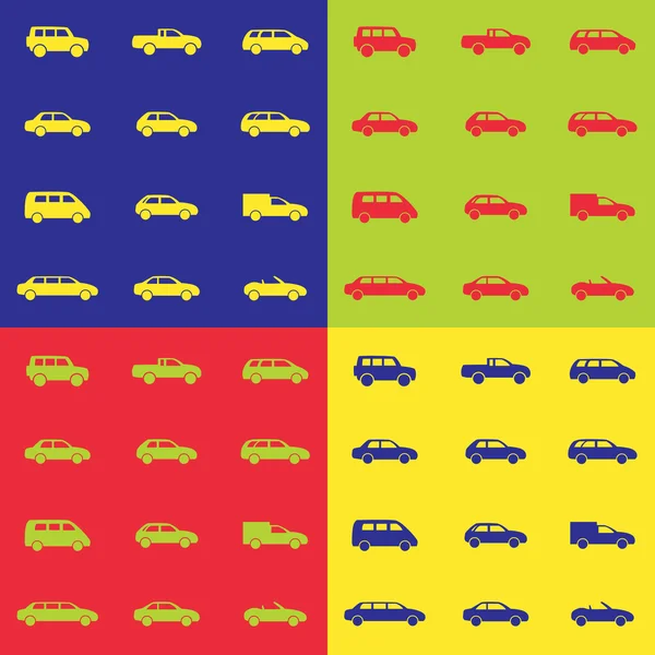 Conjuntos de iconos de coche sobre un fondo de color — Vector de stock