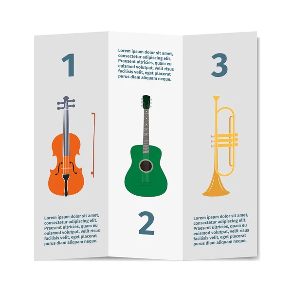 Biglietto pubblicitario con violino, chitarra e tromba — Vettoriale Stock
