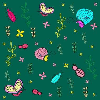 Kelebek, böcek, uğur böceği.