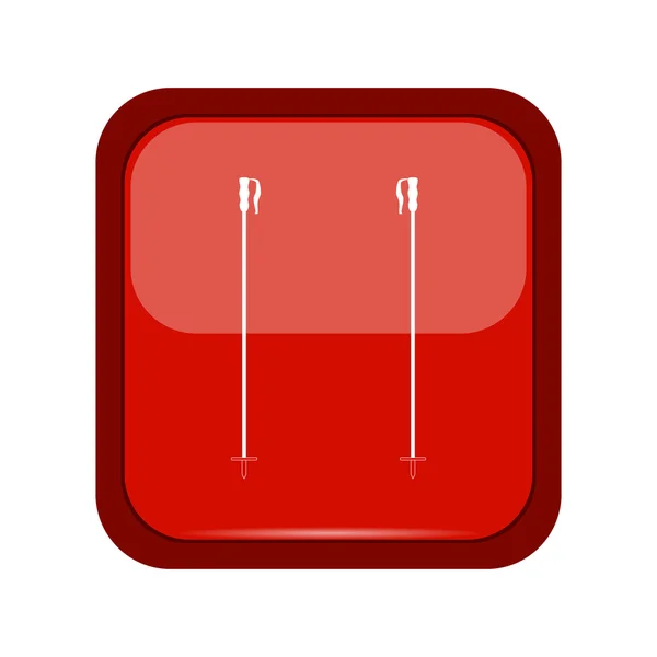 Ski stokken pictogram op een rode knop — Stockvector
