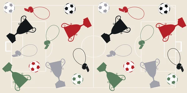 Футбольное поле с мячами и чашками — стоковый вектор