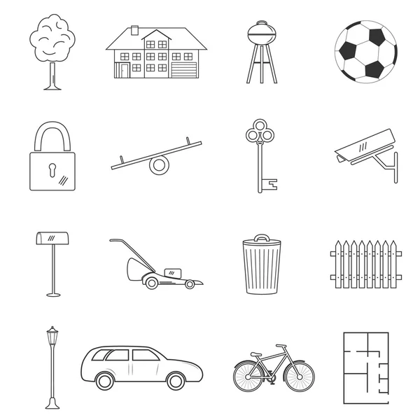 Início e conjunto de ícones de linha da casa — Vetor de Stock