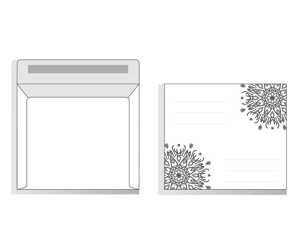 Черно-белый конверт со снежинками — стоковый вектор