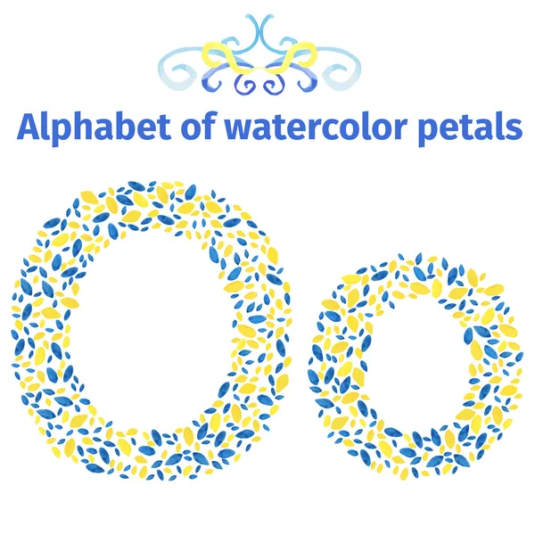 Alphabet of watercolor petals — Stockvector