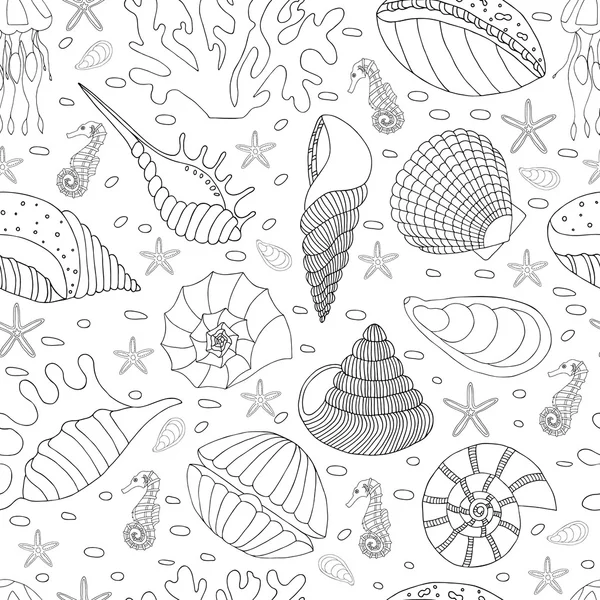 Seamless pattern of seashells — Stock Vector
