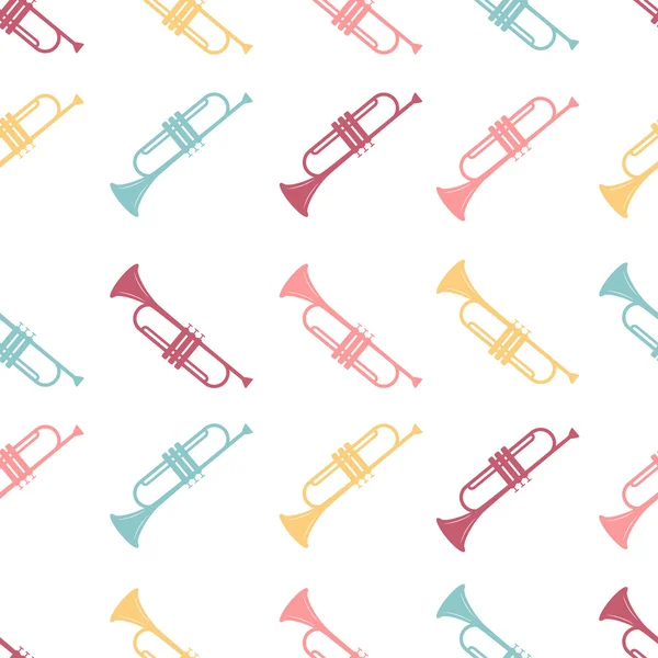 Vector seamless pattern of colored Trumpet on a white background — Stock Vector