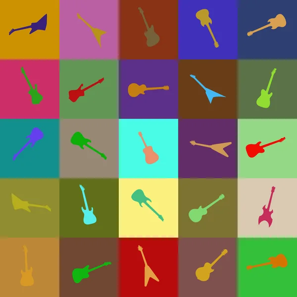 Iconos de guitarras de colores establecidos en un fondo diferente — Vector de stock