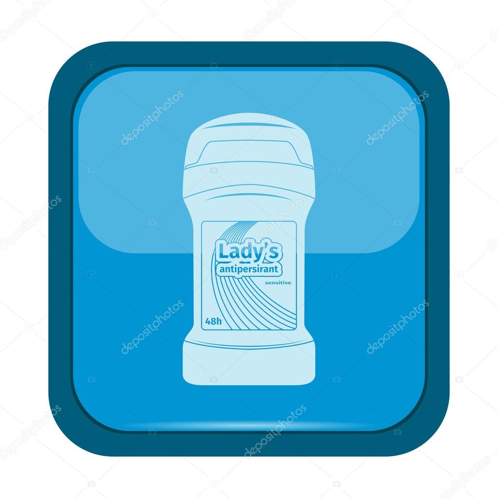 Female deodorant stick icon on a blue button