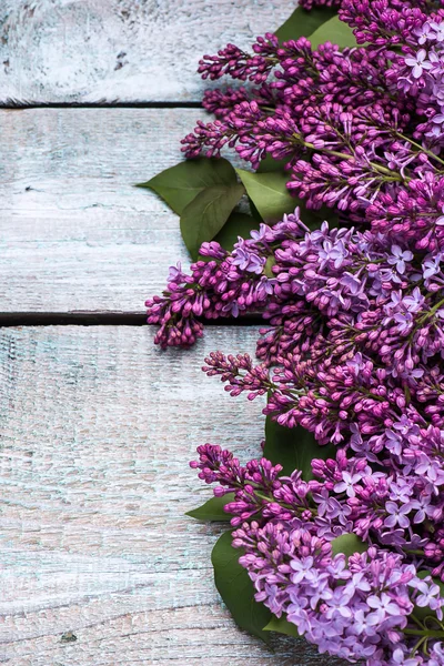 Eflatun çiçekler. Leylak ahşap arka plan üzerinde buket. seçici odak — Stok fotoğraf