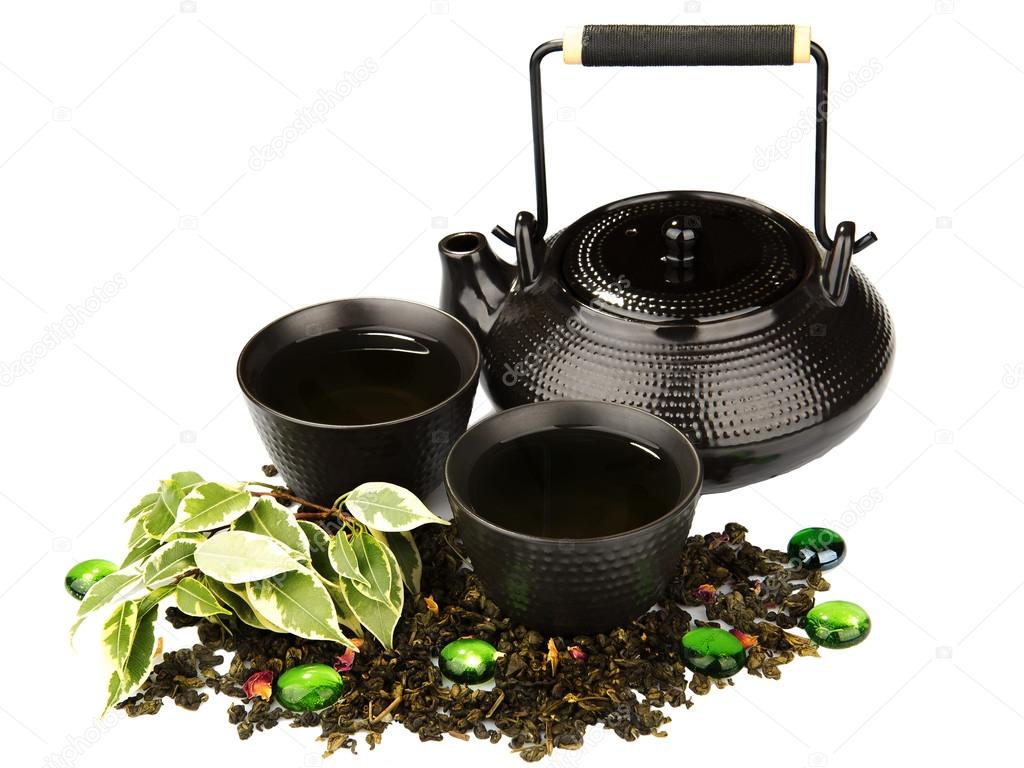 Green tea set on white background Stock Photo by ©NataliiaGL 66068915