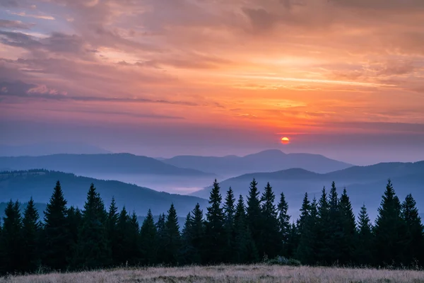 A magic sunrise in the Carpathian mountains