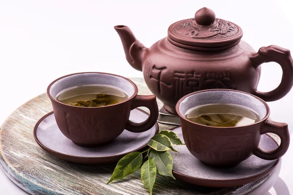 Green Tea set on white background. Selective focus — Stock Photo, Image