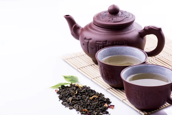 Green Tea set on white background. Selective focus — Stock Photo, Image