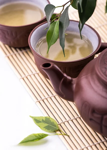 Green Tea set on white background. Selective focus — Stock Photo, Image