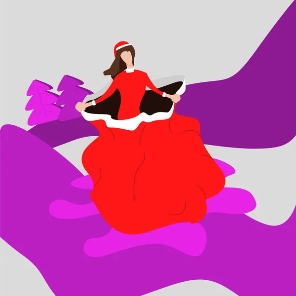 Flat Illustration Vector Graphic Beautiful Santa Girl Saliendo Del Saco — Vector de stock