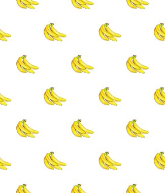 Beyaz arka plan üzerinde muz. Seamless modeli. Sulu boya resim. Tropikal meyve. İşlemeli