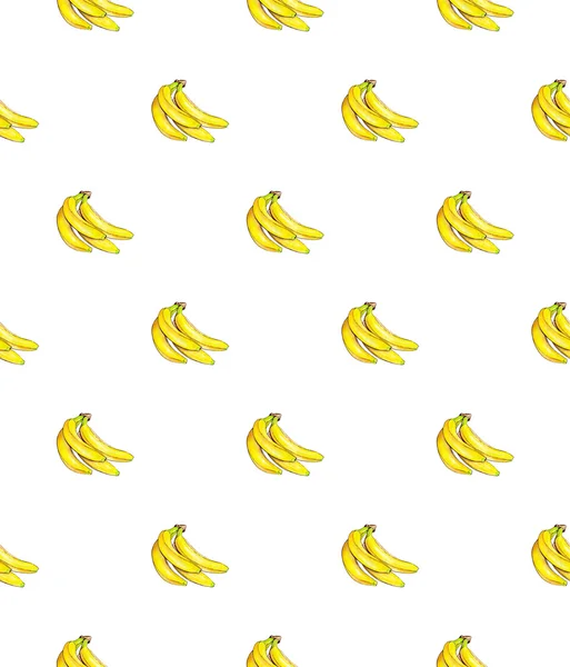 Bananes sur fond blanc. Modèle sans couture. Illustration aquarelle. Fruits tropicaux. Travail manuel — Photo