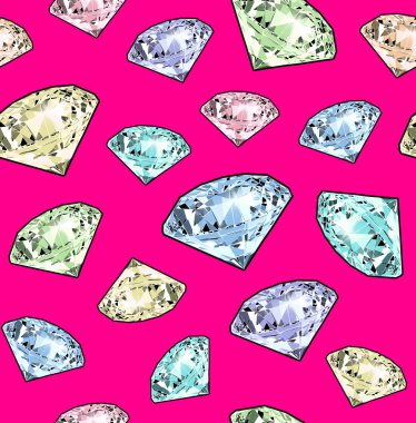 Bright sparkling brilliant on a pink background. Seamless pattern. Realistic graphic illustration