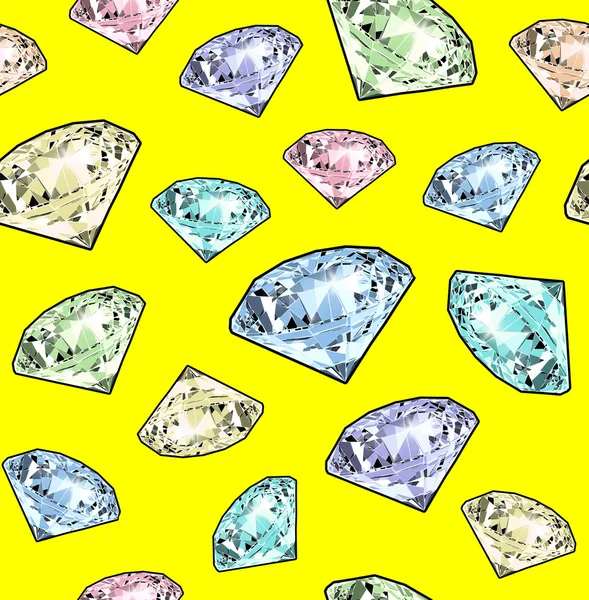 Bright sparkling brilliant on a yellow background. Seamless pattern. Realistic graphic illustration — ストック写真