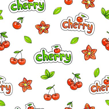 Vişneli tatlı beyaz zemin üzerinde. Dikişsiz desen tasarımı için. Animasyon çizimler. İşlemeli