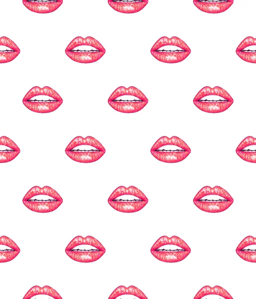 Beautiful sexual lips with white teeth on a white background. Female lips drawing. Handwork. Seamless pattern for design — Stock Photo, Image