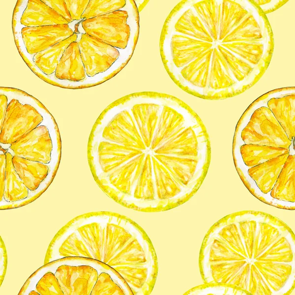 Оранжевый лимонный сегмент. Акварель. Ручная работа. Тропические фрукты. Здоровое питание. Бесшовный образец для дизайна — стоковое фото
