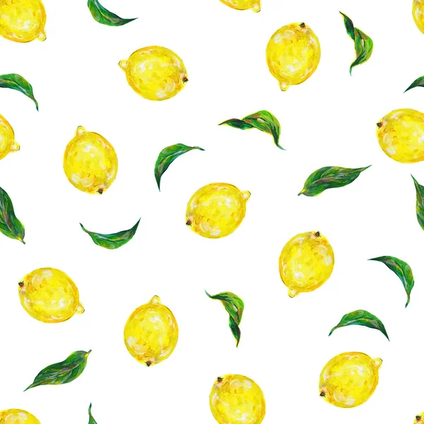Bra Illustration Vackra Gula Citronfrukter Isolerad Vit Bakgrund Sömlöst Mönster — Stockfoto