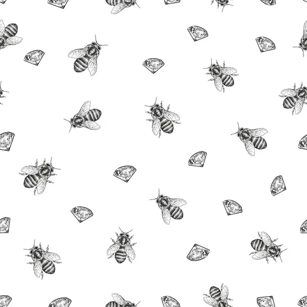 Abeilles Réalistes Avec Des Diamants Isolés Sur Fond Blanc Modèle — Photo